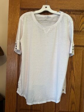 White Short Sleeve Button-Tab Tee
